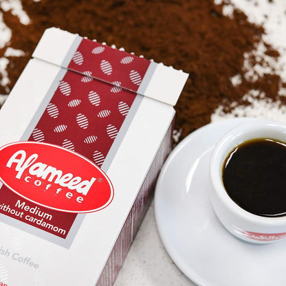 Al Ameed Gourmet Turkish Ground Coffee Medium Roast without Cardamom, 100% Authentic Arabica, Fresh & Finely Ground Coffee, 8oz - Mideast Grocers